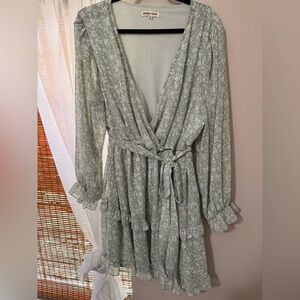 Inspired Hearts Floral Long Sleeve Dress in Soft Green Size 3X